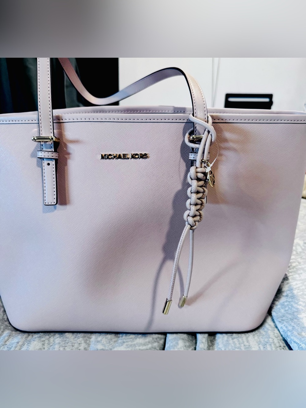 Michael Kors Light pink Leather Tote with Braided Charm